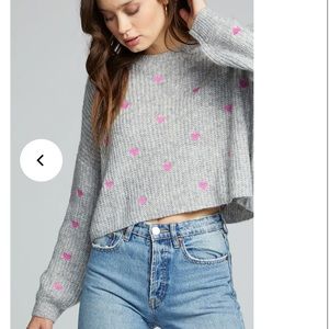 NWT Saltwater luxe heather grey cropped sweater with pink hearts